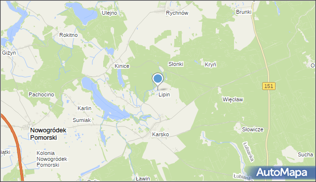 mapa Lipin, Lipin gmina Nowogródek Pomorski na mapie Targeo